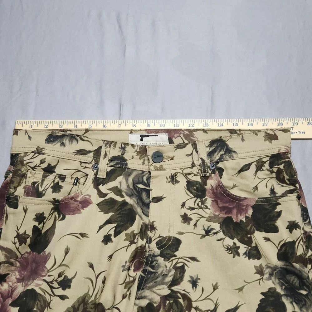 Golden Denim Silence Is Golden‎ Floral Print Pants Mens 32 Tan Rose Slim Fit